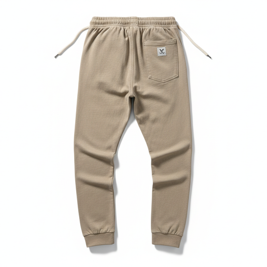 Men's casual pants flat lay on white background